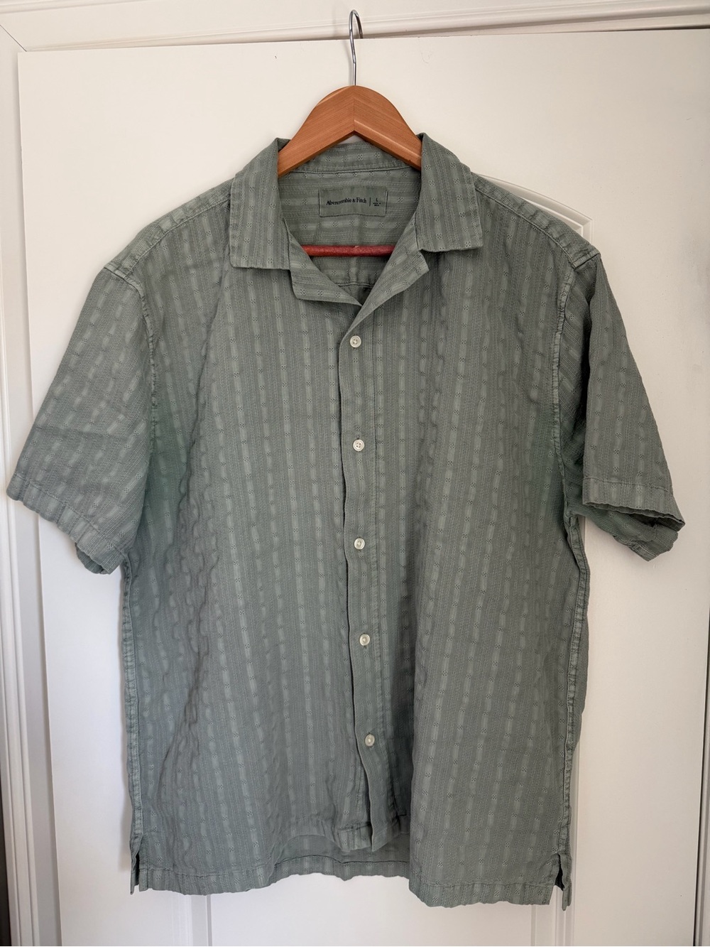 Abercrombie & Fitch Sage Green Short-Sleeve Button-Down Shirt